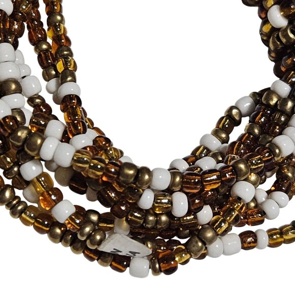 Stylish Brown White Seed Beaded Multi-Strand Stretch Bracelet Minimalist Fashion - Picture 2 of 4